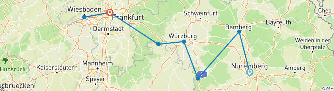 Image d'une carte montrant l'itinéraire du circuit