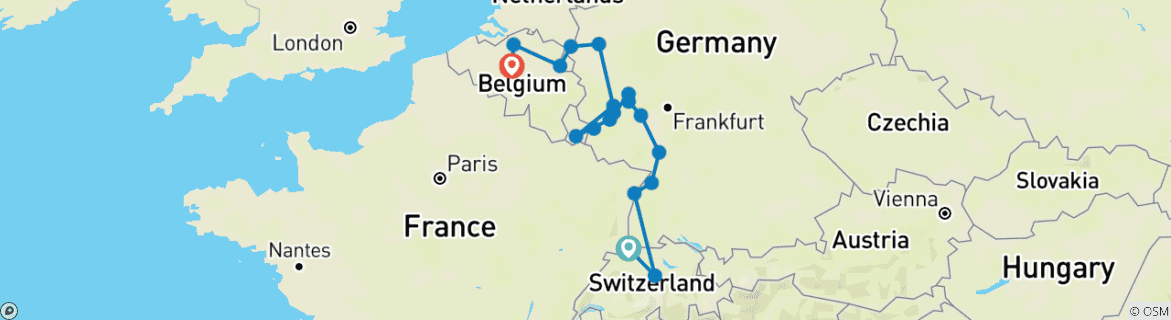 Karte mit der Reiseroute