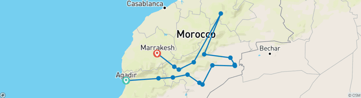 Image d'une carte montrant l'itinéraire du circuit