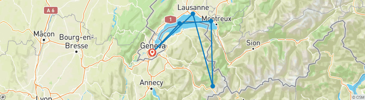 Image d'une carte montrant l'itinéraire du circuit