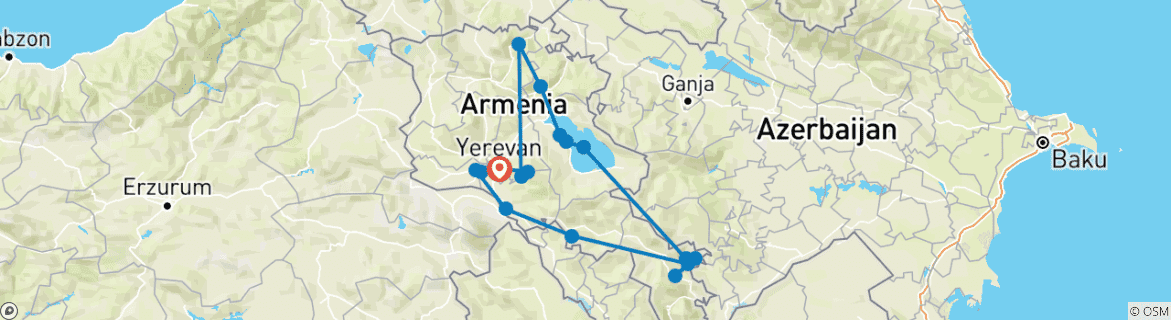 Image of a map showing the route of the tour