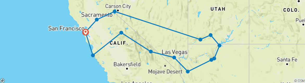 Image of a map showing the route of the tour