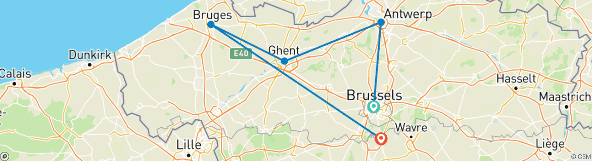 Image of a map showing the route of the tour