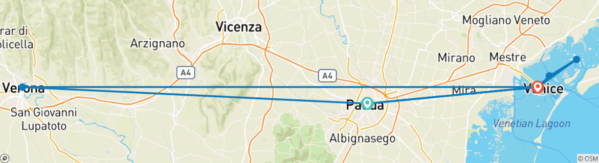 Image of a map showing the route of the tour