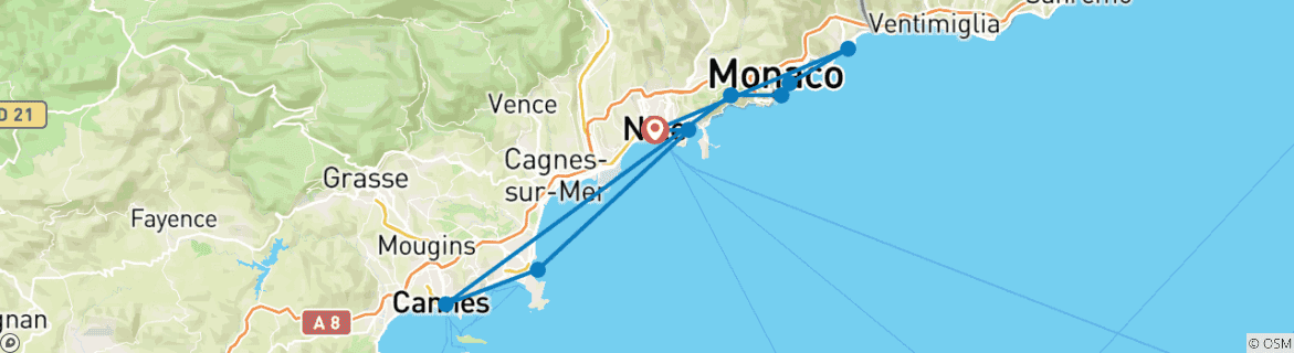 Image d'une carte montrant l'itinéraire du circuit