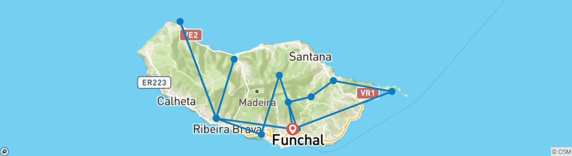 Image of a map showing the route of the tour