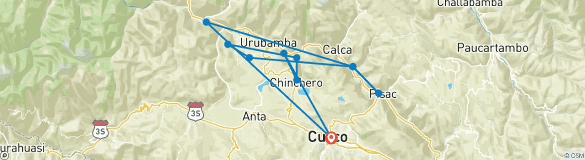 Image of a map showing the route of the tour