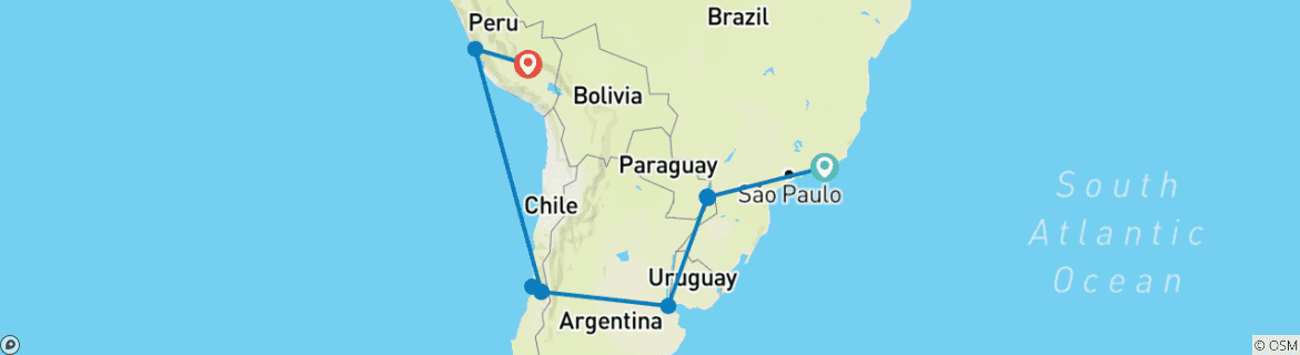 Image of a map showing the route of the tour