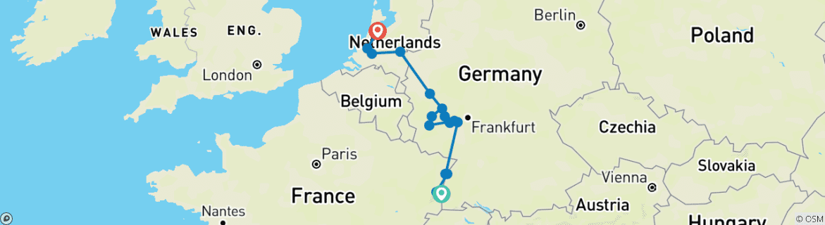 Image d'une carte montrant l'itinéraire du circuit