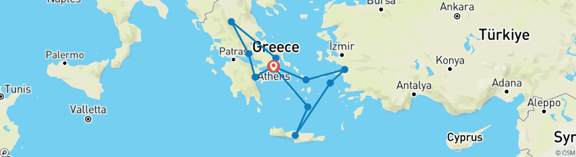 Image of a map showing the route of the tour