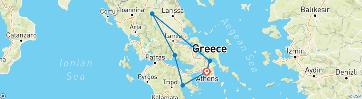 Image of a map showing the route of the tour
