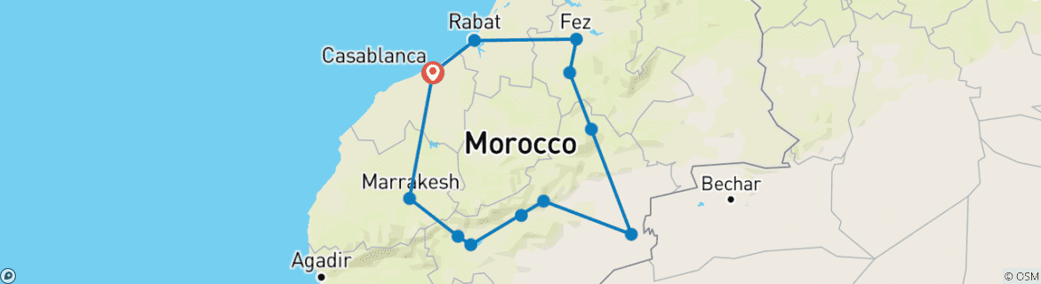 Image of a map showing the route of the tour