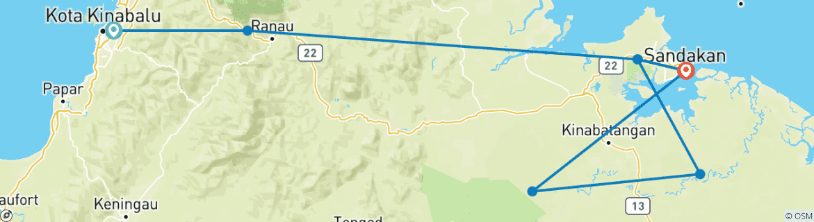 Karte mit der Reiseroute