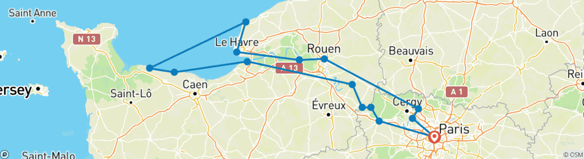 Image d'une carte montrant l'itinéraire du circuit