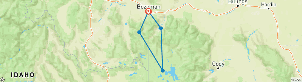 Mapa de Aventura en Yellowstone, Big Sky y Paradise Valley