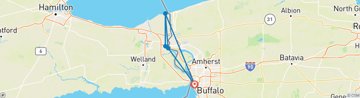 Carte du circuit Circuit panoramique de 6 jours à vélo et dégustation de vins : les chutes du Niagara et les vignobles