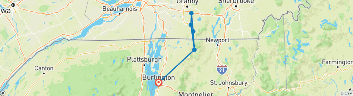 Carte du circuit Circuit à vélo de 6 jours dans les Cantons-de-l'Est, au Québec