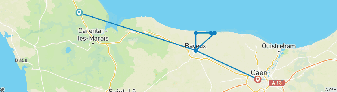 Image d'une carte montrant l'itinéraire du circuit