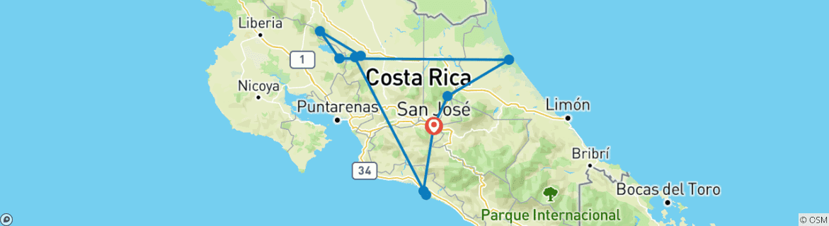 Image of a map showing the route of the tour