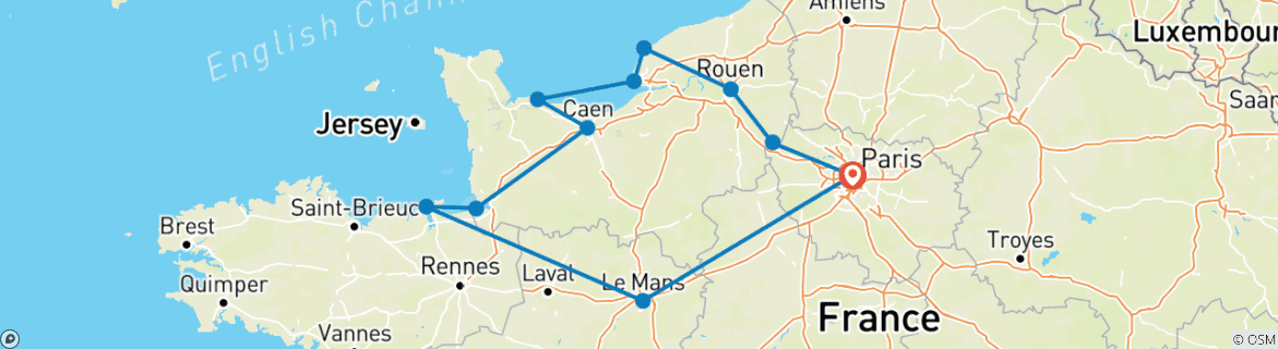 Image d'une carte montrant l'itinéraire du circuit