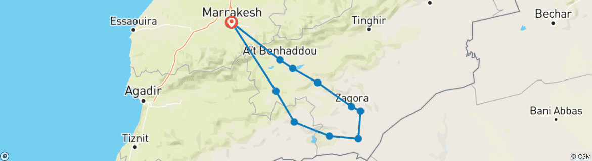 Carte du circuit Circuit de 3 jours dans le désert du Sahara, de Marrakech à l'Erg Chigaga (4x4 privé)