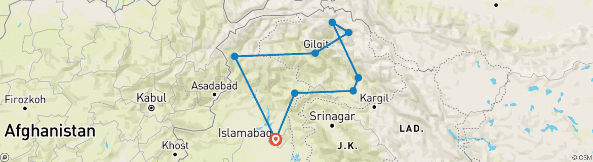 Image of a map showing the route of the tour