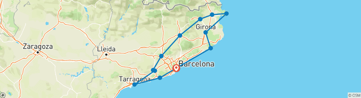 Image of a map showing the route of the tour