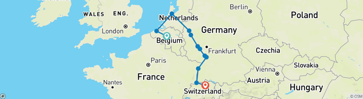 Karte mit der Reiseroute