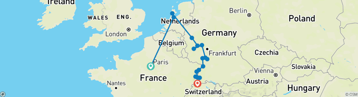 Image d'une carte montrant l'itinéraire du circuit