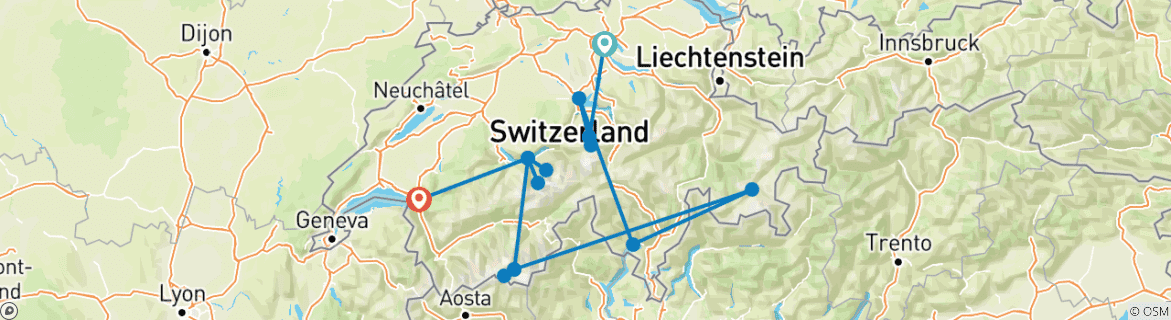 Image d'une carte montrant l'itinéraire du circuit