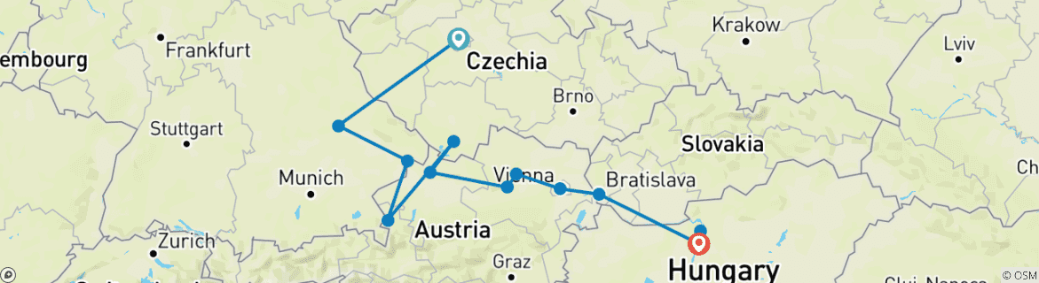 Image of a map showing the route of the tour