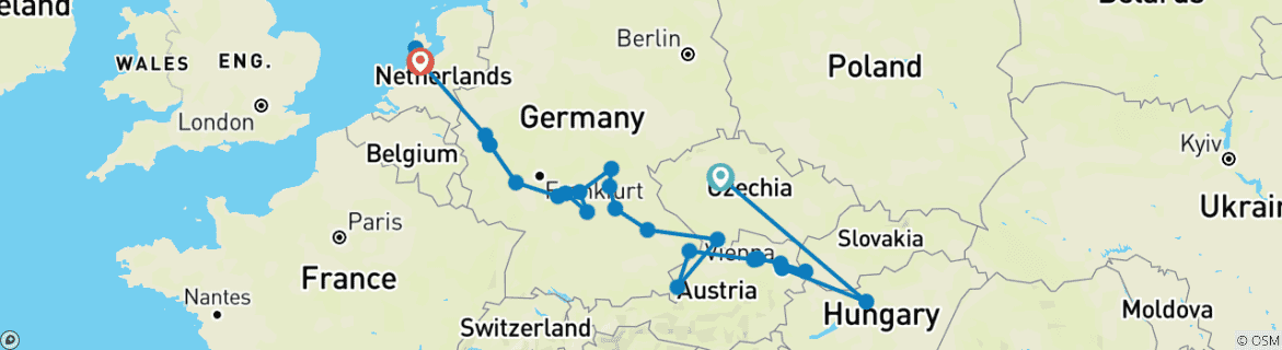 Image of a map showing the route of the tour