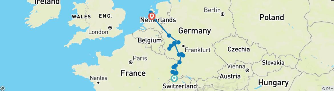 Image d'une carte montrant l'itinéraire du circuit