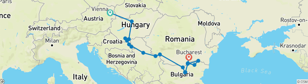 Image of a map showing the route of the tour