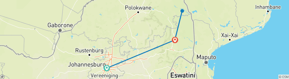 Carte du circuit Circuit panoramique de 6 jours dans le parc national Kruger au départ de Johannesburg