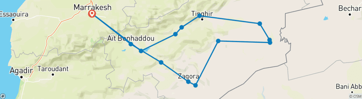 Image d'une carte montrant l'itinéraire du circuit