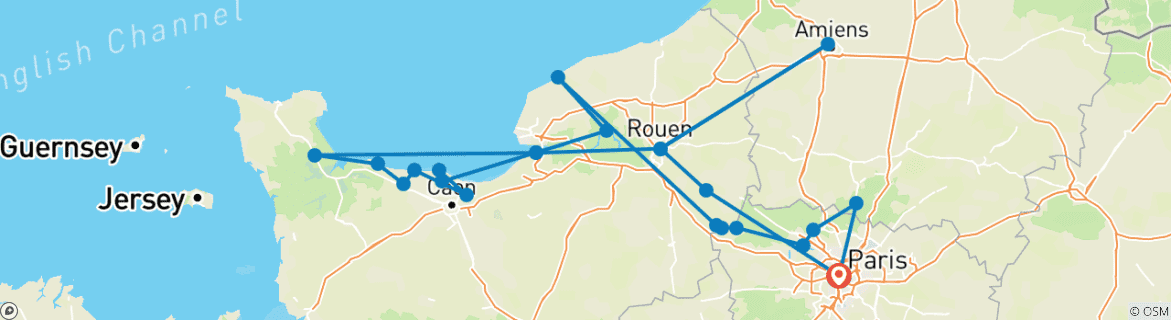 Image d'une carte montrant l'itinéraire du circuit