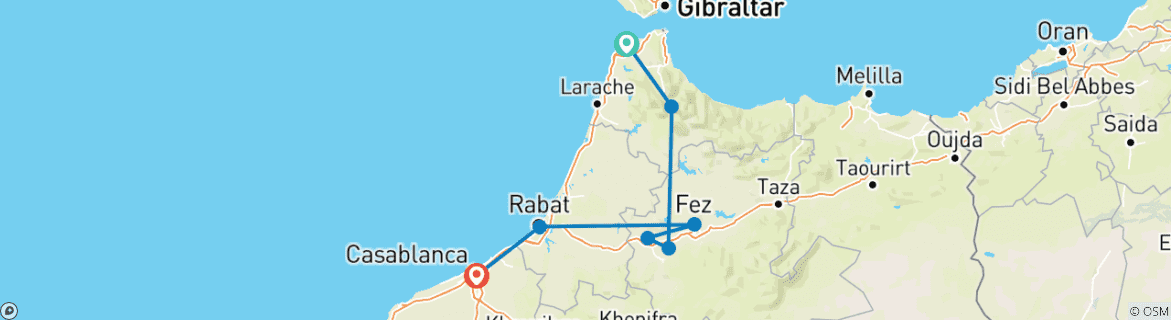 Image d'une carte montrant l'itinéraire du circuit