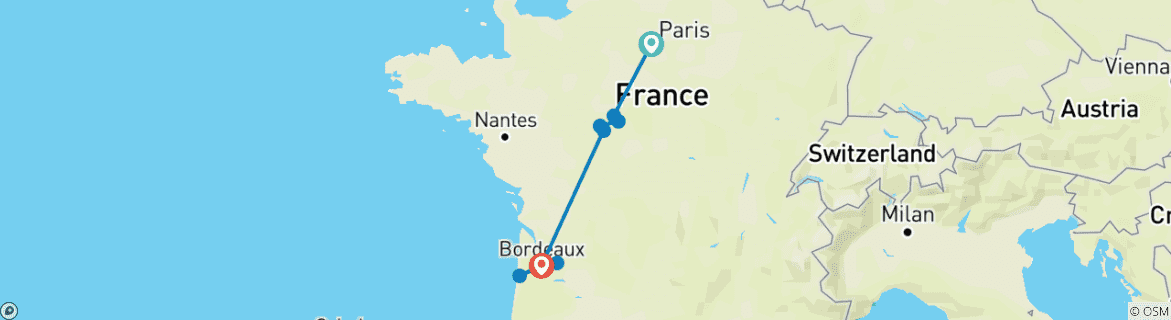Image of a map showing the route of the tour