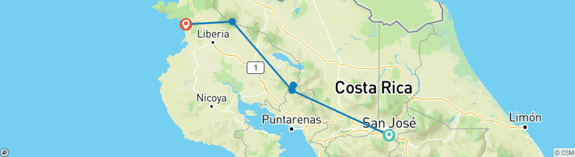 Image of a map showing the route of the tour