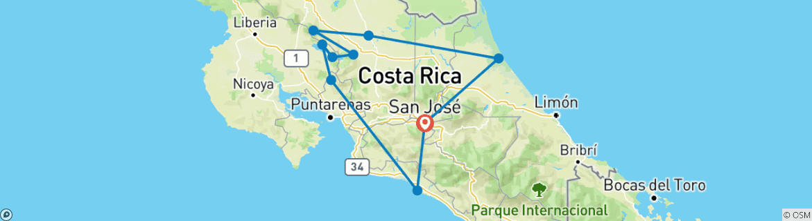 Carte du circuit Costa Rica classique