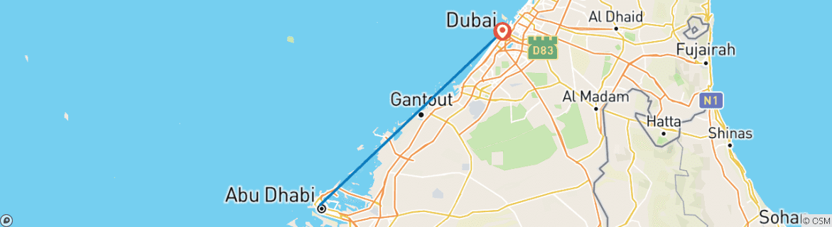 Image of a map showing the route of the tour