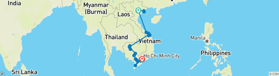 Image of a map showing the route of the tour