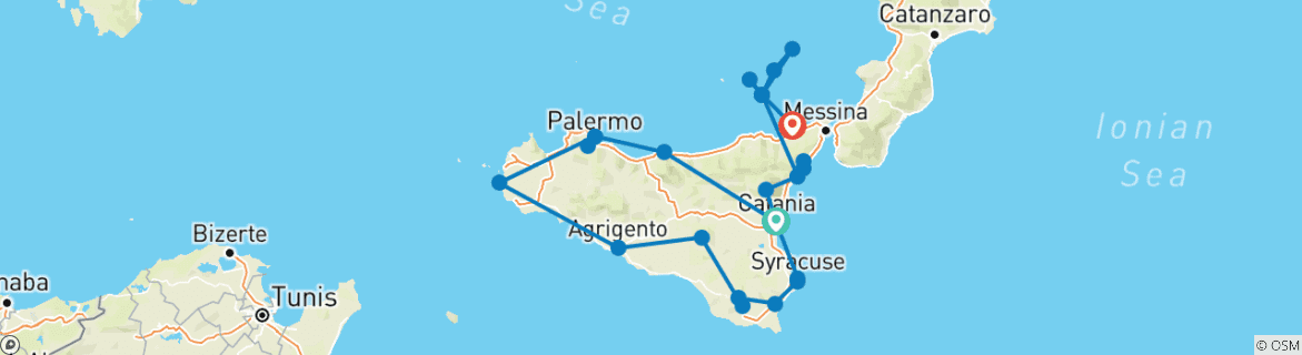 Image of a map showing the route of the tour