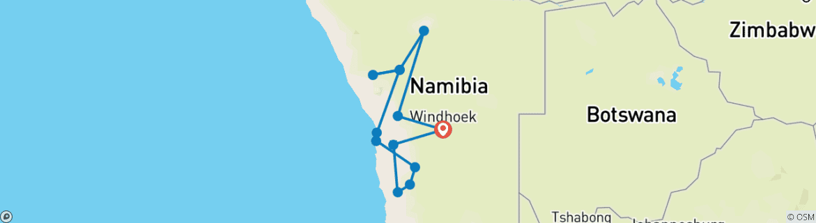 Image of a map showing the route of the tour