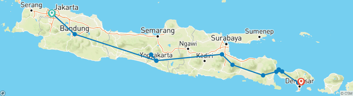 Image of a map showing the route of the tour