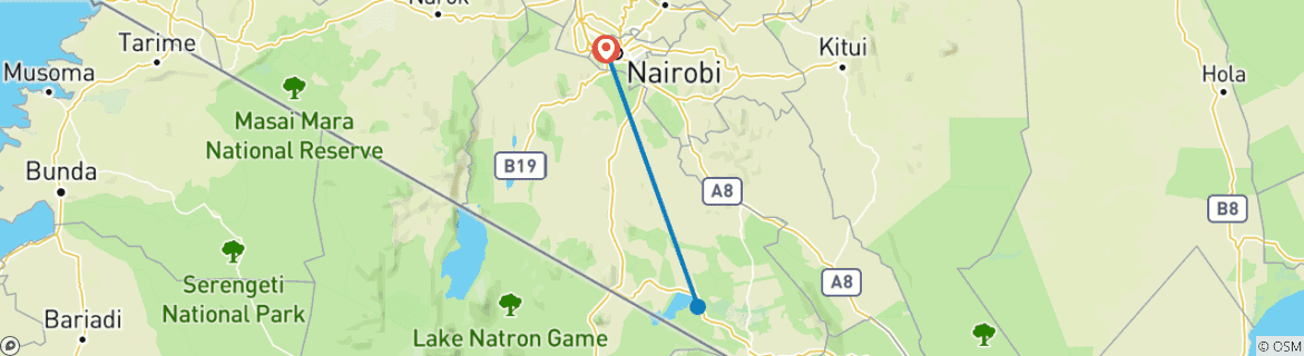 Kaart van 3-daagse safari in het Amboseli National Park.