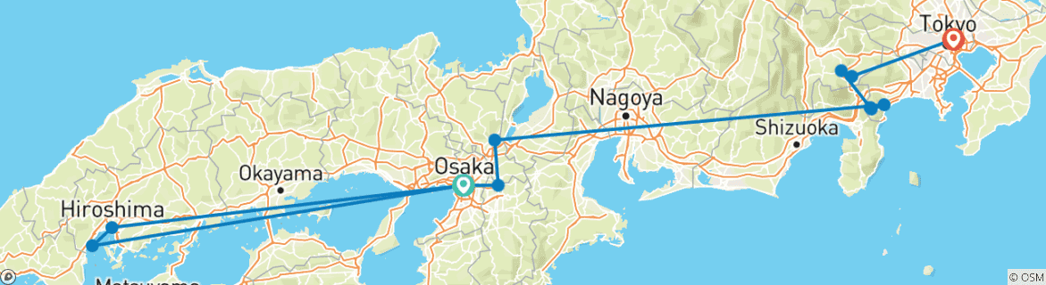 Image of a map showing the route of the tour