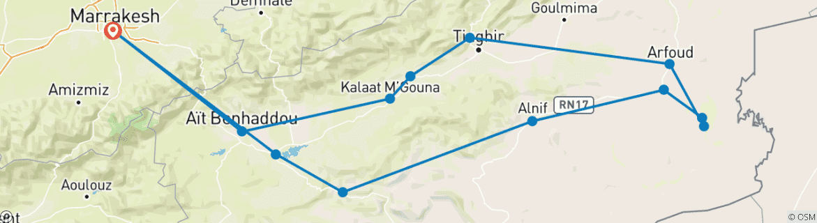 Image d'une carte montrant l'itinéraire du circuit