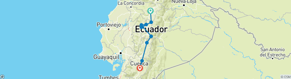 Image of a map showing the route of the tour